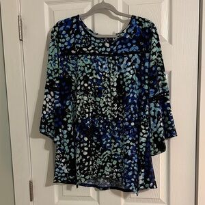 NY Collection Blue & Teal Printed Tunic Top